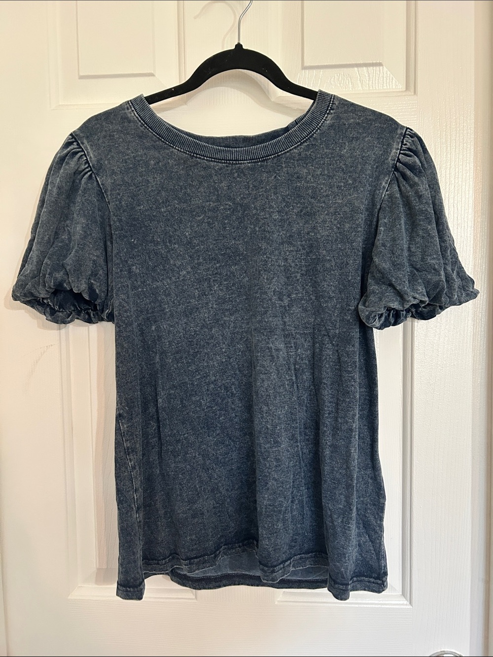 Jane and Delancey Washed Denim-Blue Puff Sleeve Tee